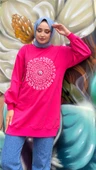 Papatya Taş Detaylı Nakış Baskılı Sweatshirt - (38-46) - 71143 - Fuşya thumbnail 10