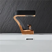 Flextail Pirinç Lüx Gold Rose Gold Siyah Şelale Banyo Lavabo Bataryası Musluk - 4