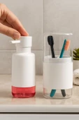 2'li Pratik Sıvı Sabunluk ve Diş Fırçalık Seti Beyaz - 3