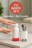2'li Pratik Sıvı Sabunluk ve Diş Fırçalık Seti Beyaz - 1