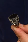 Oval Siyah Oniks Taşlı 925 Gümüş Erkek Yüzük - 5