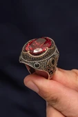 Oval Kırmızı Taşlı 925 Erkek Gümüş Yüzük thumbnail 5