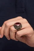 Oval Kırmızı Taşlı 925 Erkek Gümüş Yüzük thumbnail 6