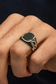 Siyah Oniks Taşlı Grek 925 Erkek Gümüş Yüzük thumbnail 1