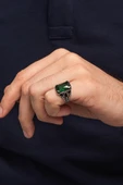 Serçe Parmak Yeşil Taşlı 925 Erkek Gümüş Yüzük thumbnail 5