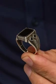 Siyah Oniks Taşlı 925 Gümüş Erkek Yüzük thumbnail 4