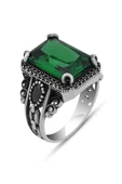 Serçe Parmak Yeşil Taşlı 925 Erkek Gümüş Yüzük thumbnail 2
