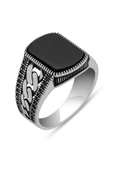 Siyah Oniks Taşlı Gurmet Zincir Motifli 925 Erkek Gümüş Yüzük thumbnail 2