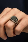 Grek Desenli Siyah Oniks Taşlı 925 Erkek Gümüş Yüzük thumbnail 3