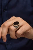 Oval Siyah Oniks Taşlı 925 Erkek Gümüş Yüzük thumbnail 4