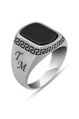 Siyah Oniks Taşlı Grek Motifli Harfli 925 Erkek Gümüş Yüzük thumbnail 2