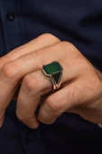 Yeşil Akik Taşlı 925 Gümüş Erkek Yüzük thumbnail 4