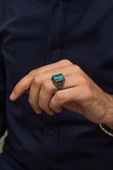 Mavi  Paraiba Taşlı Kare 925 Gümüş Erkek Yüzük thumbnail 4