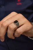 Kare Oniks Siyah Taşlı 925 Gümüş Erkek Yüzük thumbnail 5