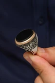 Oval Siyah Oniks Taşlı 925 Erkek Gümüş Yüzük thumbnail 3