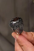 Oval Siyah Taşlı 925 Erkek Gümüş Yüzük - 2