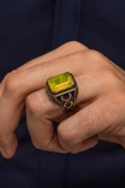 Sarı  Paraiba Taşlı  925 Gümüş Erkek Yüzük thumbnail 5