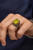 Sarı  Paraiba Taşlı  925 Gümüş Erkek Yüzük thumbnail 1