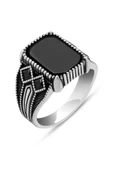 Siyah Oniks Taşlı 925 Gümüş Erkek Yüzük thumbnail 2