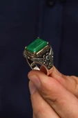 Yeşil Paraiba Taşlı Kare 925 Gümüş Erkek Yüzük thumbnail 5