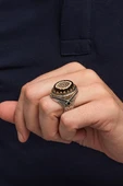 Oval Sıkma Kehribar Taşlı 925 Erkek Gümüş Yüzük thumbnail 4