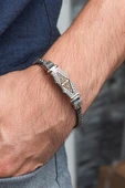 Yeni Tasarım Elişi 925 Ayar Gümüş Erkek Bileklik - 2