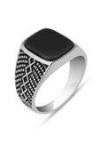 Kare Oniks Siyah Taşlı 925 Gümüş Erkek Yüzük thumbnail 2