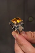 Sarı Zirkon Taşlı 925 Erkek Gümüş Yüzük thumbnail 1