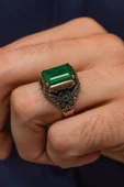 Yeşil Paraiba Taşlı Kare 925 Gümüş Erkek Yüzük thumbnail 1