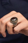 Siyah Zirkon Taşlı Oval 925 Erkek Gümüş Yüzük thumbnail 4