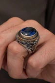 Oval Lacivert Taşlı 925 Erkek Gümüş Yüzük thumbnail 4
