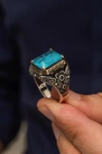 Mavi  Paraiba Taşlı Kare 925 Gümüş Erkek Yüzük thumbnail 3