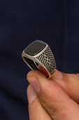 Kare Oniks Siyah Taşlı 925 Gümüş Erkek Yüzük thumbnail 3