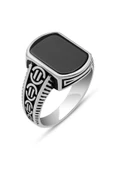 Kral Motif Siyah Oniks Taşlı 925 Gümüş Erkek Yüzük thumbnail 2