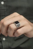 Siyah Oniks Taşlı 925 Gümüş Erkek Yüzük thumbnail 4