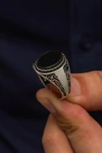 Oval Siyah Oniks Taşlı  925 Gümüş Erkek Yüzük thumbnail 3