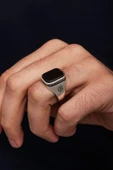Siyah Oniks Taşlı Harfli 925 Erkek Gümüş Yüzük thumbnail 6