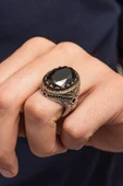 Siyah Zirkon Taşlı Oval 925 Erkek Gümüş Yüzük thumbnail 1