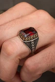 Kırmızı Kare Zirkon Taşlı 925 Erkek Gümüş Yüzük thumbnail 1