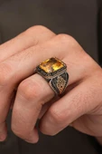 Sarı Zirkon Taşlı 925 Erkek Gümüş Yüzük thumbnail 4