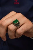 Yeşil Paraiba Taşlı Kare 925 Gümüş Erkek Yüzük thumbnail 3