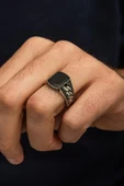 Siyah Oniks Taşlı Gurmet Zincir Motifli 925 Erkek Gümüş Yüzük thumbnail 3
