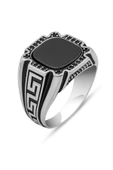 Grek Desenli Siyah Oniks Taşlı 925 Erkek Gümüş Yüzük thumbnail 2
