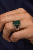 Yeşil Akik Taşlı 925 Gümüş Erkek Yüzük thumbnail 1