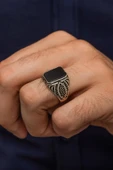 Siyah Oniks Taşlı 925 Gümüş Erkek Yüzük thumbnail 1