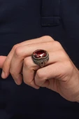 Oval Kırmızı Taşlı 925 Erkek Gümüş Yüzük thumbnail 3