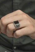 Siyah Oniks Taşlı 925 Gümüş Erkek Yüzük thumbnail 1