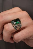 Yeşil Taşlı Dikdörgen 925 Erkek Gümüş Yüzük thumbnail 1