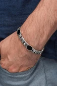 Siyah Oniks Taşlı Gurmet 925 Ayar Gümüş Erkek Bileklik - 1