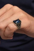 Serçe Parmak Lacivert Taşlı 925 Erkek Gümüş Yüzük thumbnail 4